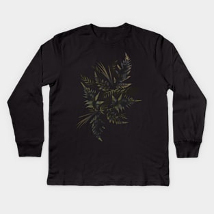 Fern Leaves - Black Kids Long Sleeve T-Shirt